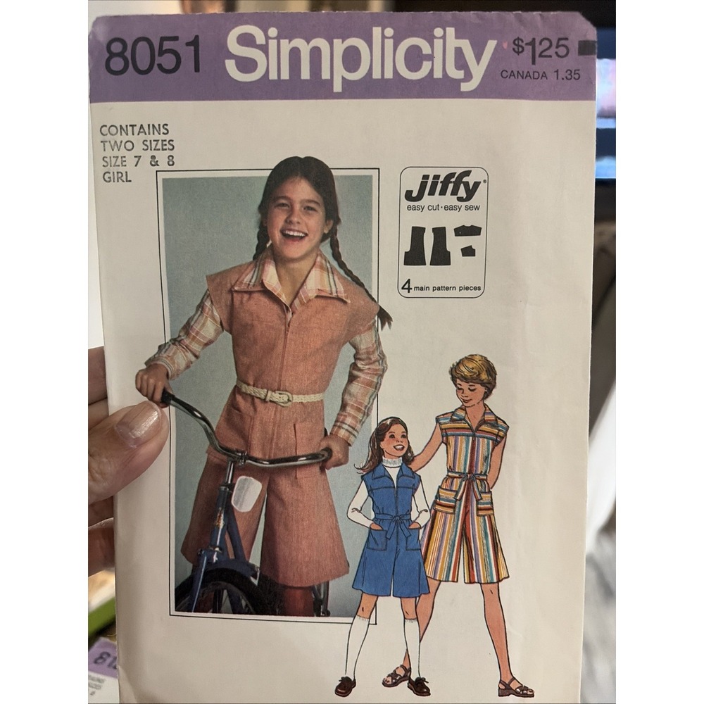 Vintage 1977 Simplicity 8051 Girls Jiffy Pantdress Sewing Pattern Size 7 8 Uncut